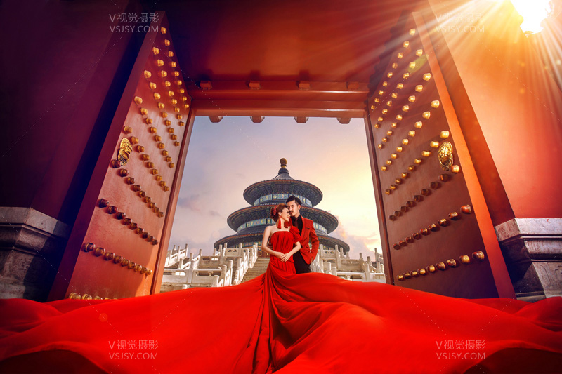 V视觉摄影，中国风婚纱摄影之天坛婚纱照